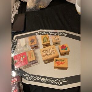 Lot of 7 Christmas Rubber Stamps MOUNTED ON WOOD